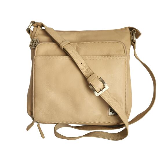 Giani Bernini Handbags - Giani Bernini Women's Beige Leather Messenger Crossbody Bag